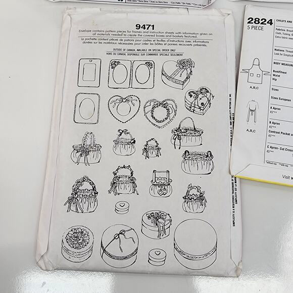 Lot 4 Sewing Pattern McCall Craft Simplicity Aprons Baby Sling 1989 Basket Cover - Picture 7 of 10